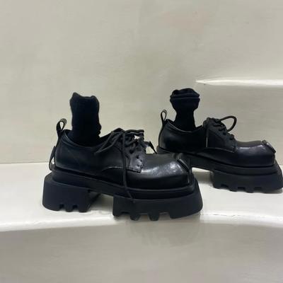 Модные женские лоферы из натуральной кожи с квадратным носком, на толстой подошве 6 см, черные туфли на шнуровке, модная весенняя новинка 2025