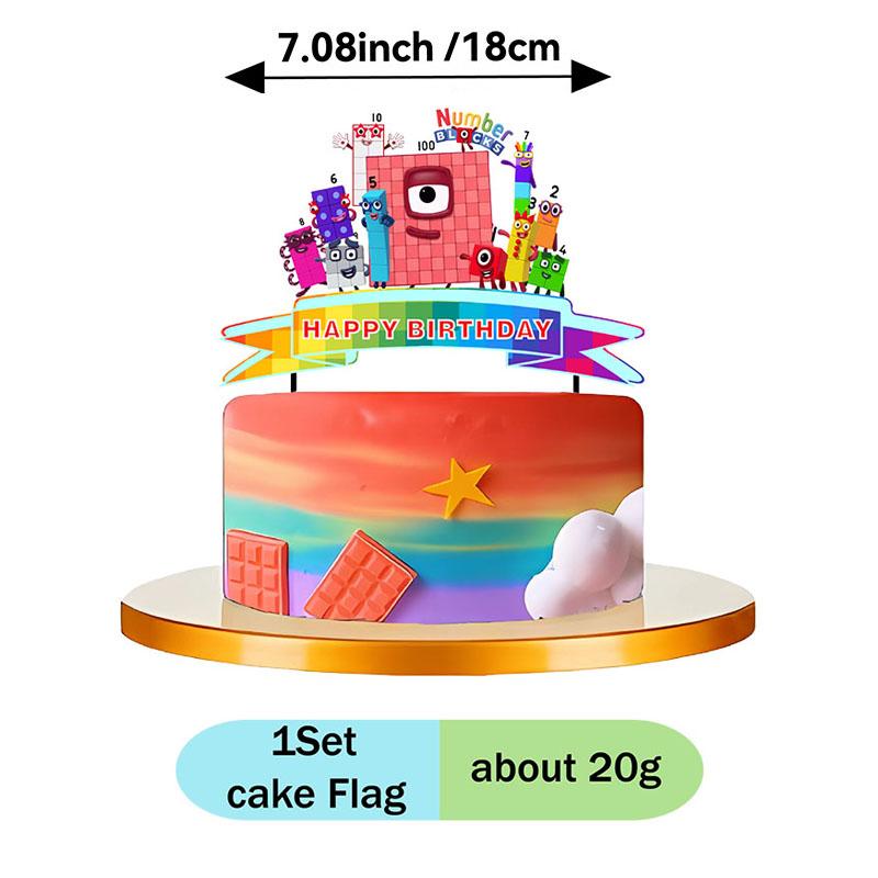 Number Celebration Decor Disposable building block Plates Cups Drinking Straw Cake Flag Balloons Background Holiday Party Suppli