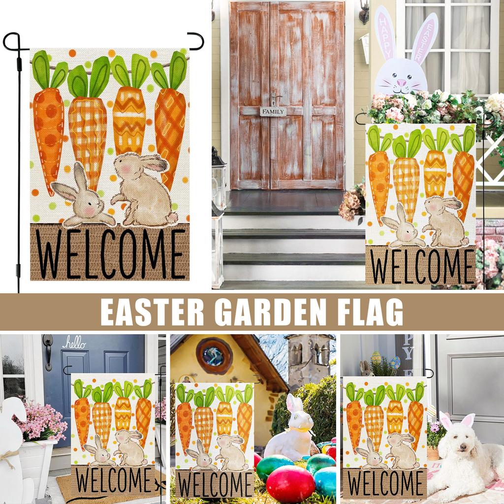 Пасхальный морковный кролик садовый флаг 12x18 дюймов двухсторонний для наружного небольшого приветственного праздничного флага во дворе