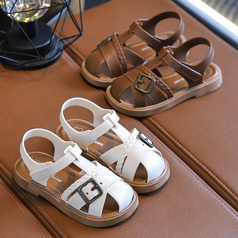 Детские сандалии принцессы Новые летние Нескользящая мягкая подошва Для девочек Средние и большие детские Туфли на липучках для маленьких детей Пляжные сандалии