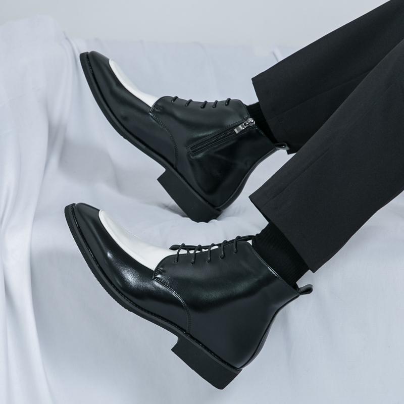 Fashion Black and White High Top Leather Shoes Fashionable and Trendy Men's Style Outdoor Business Party Evening Party Office Shoes New