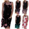 Women's Fashion Summer Printed  Sleeveless Dress Crewneck  Large Hemline Dress