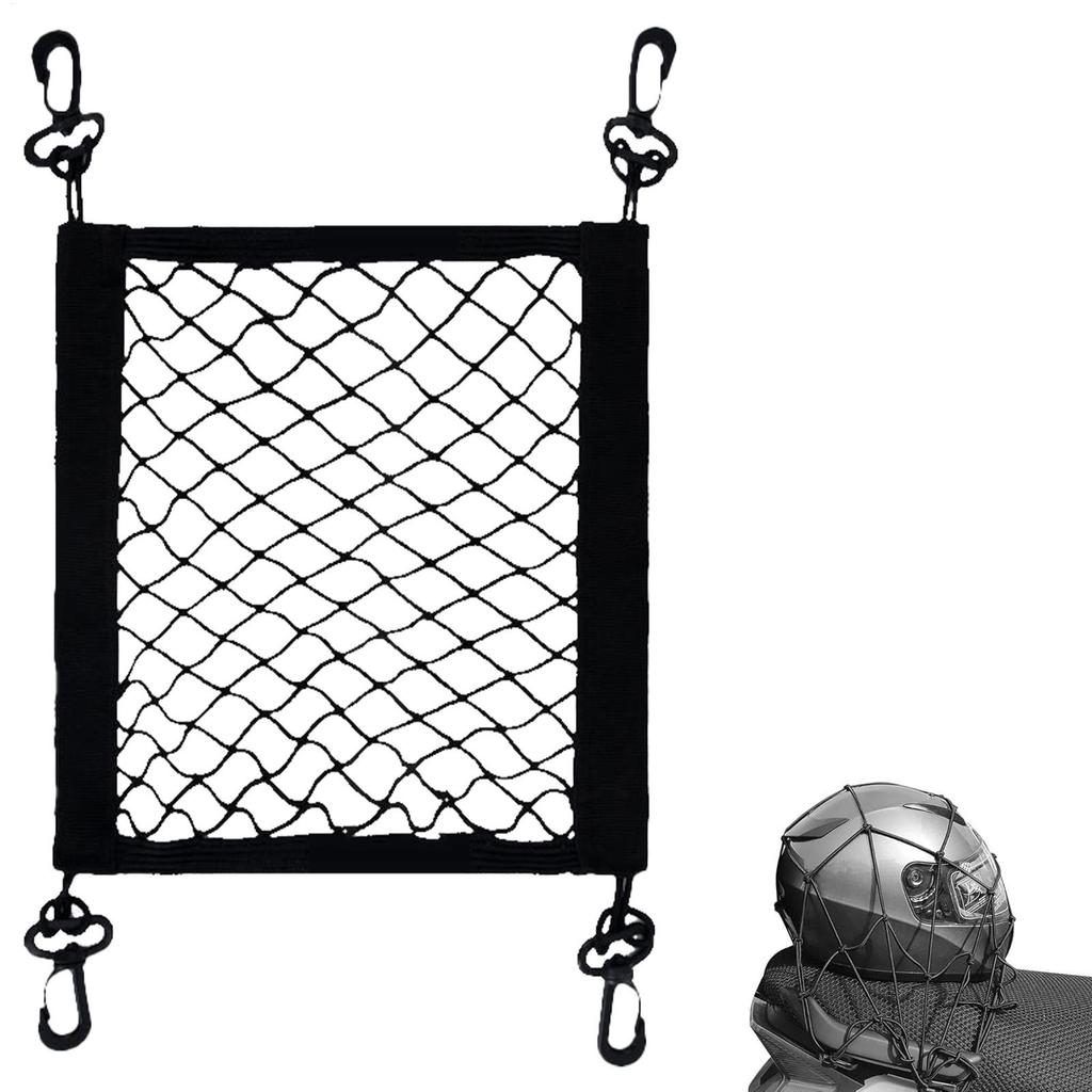 Polyester High Elastic Cargo Net with 4 Adjustable Hooks 360 Degree Rotatable Easy Installation Motorcycle Net for Cargo Storage