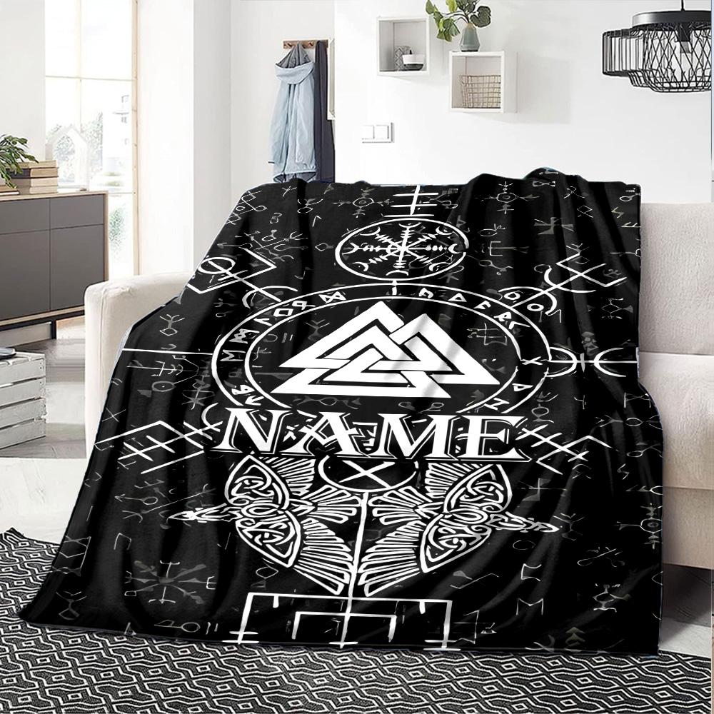 Customiz Name Personality Viking Sign Blanket Soft &Warm Sofa Office Bed Travel Lunch Break Blanket, Gift Suitable All Seasons