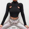 Y2K Ochiq yelka o'yiqli ayollar qisqa kindik ochadigan futbolka Slim fit ikkita qismdan iborat imitatsiya top