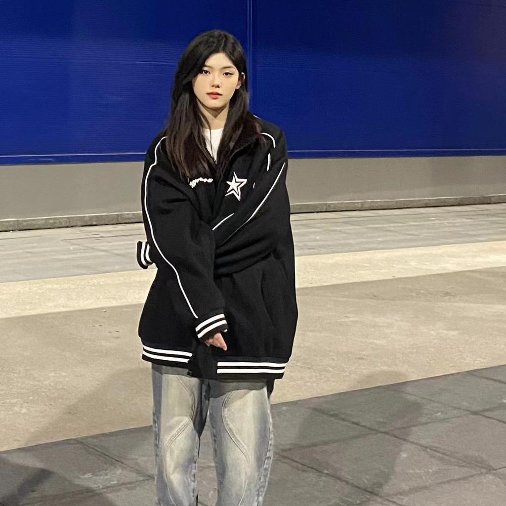 Korean Vintage Star Graphic Print Sweatshirts Women Harajuku Streetwear Zip Up Hoodies Y2k Grunge Casual Tops Female