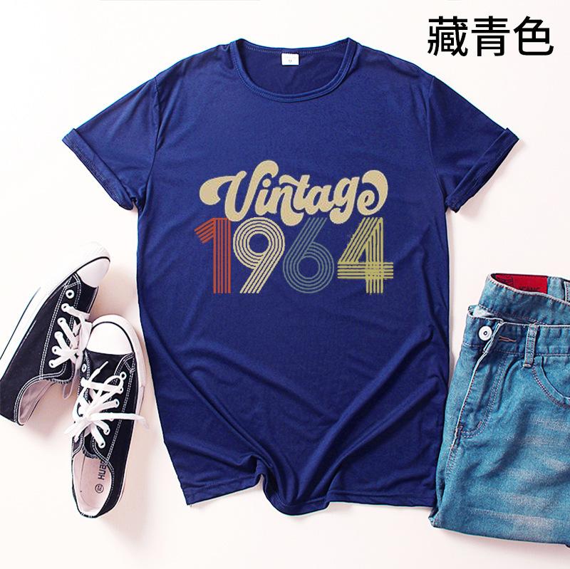 Винтаж 1964 года с буквенным принтом женская футболка с коротким рукавом и круглым вырезом свободная женская футболка женская футболка топы одежда Camisetas Mujer