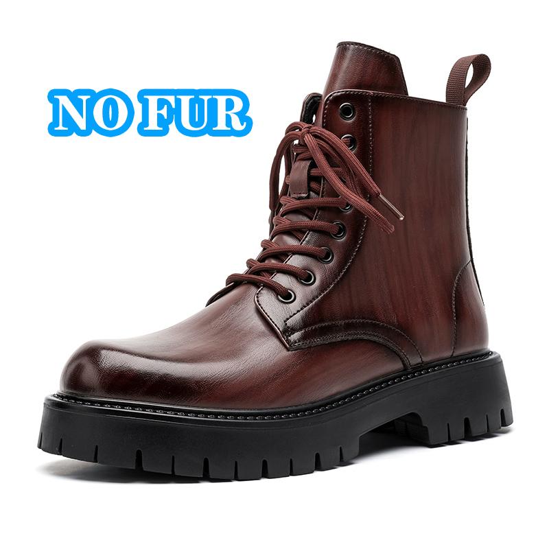 Повседневная кожаная мужская обувь хайтопы, толстая подошва, мужские мотоботы на шнуровке, однотонные полусапоги до середины икры, ботильоны, теплая плюшевая меховая обувь