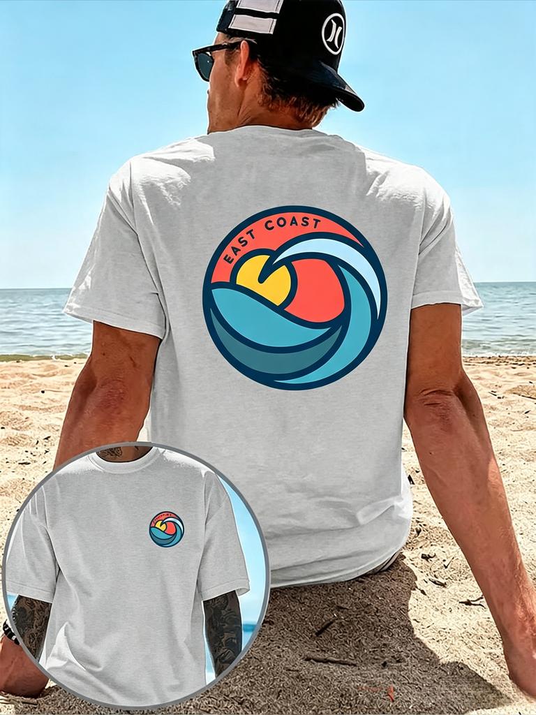 2026 Summer Men East Coast Wave Print T-shirt Double Sided Graphic Beach Vacation Casual Men's and Women's Short Sleeve Tee Unisex,gift,Top