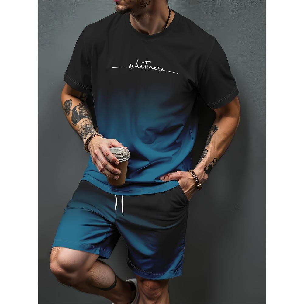 New Men's Cross Print T-Shirt and Shorts Set Stylish Streetwear Short-Sleeve Top and Shorts Combination Holiday Men's Apparel