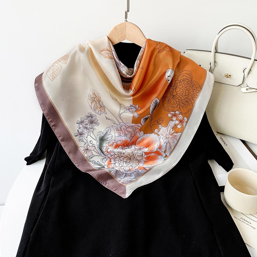 Satin Square Scarf 90cm Gift Silk Scarf Women'S Scarf Shawl Professional Elegant Scarf Sunscreen Scarf Shawl
