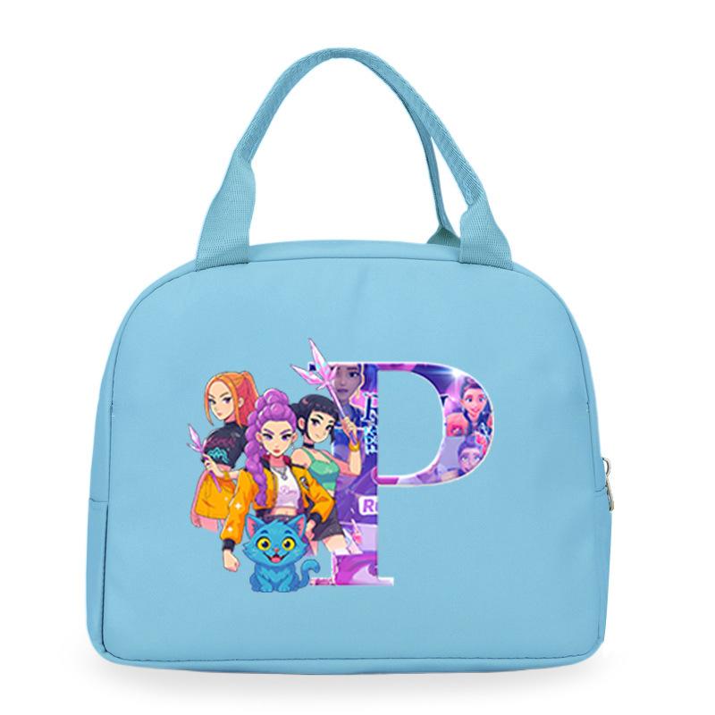 Trend Kpop Anime Cartoon Peripheral 26 Letter Printing Bento Bag Commuter Portable Lunch Box Bag