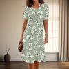 Women's Fashion Graceful Flower Print Summer Spring Short Sleeve O-Neck Casual Dresses