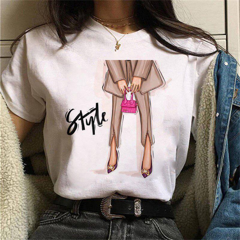 Fashionable Red High Heels Round Neck Pure Cotton Printed Unisexs and Womens Short Sleeved New Personalized Casual Tshirt