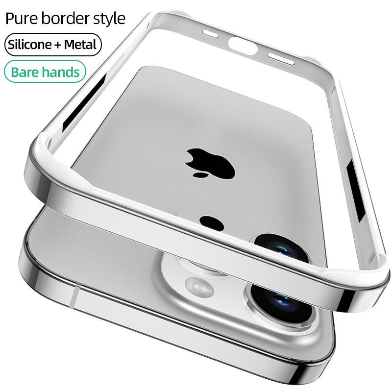 Роскошный алюминиевый чехол-бампер Hybird с силиконовой рамкой для IPhone 14 Plus 13 12 Mini 11 15 Pro Max 14pro XR XS Противоударный защитный чехол
