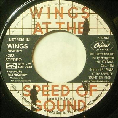 7-дюймовая пластинка WINGS Let Em In 4293 Capitol Records 1976 США Рок Б/у