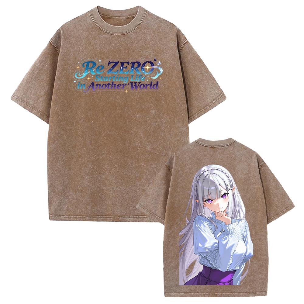 Горячая Аниме Re ZERO Эмилия Кавайная Графическая Футболка Мужская Женская С Коротким Рукавом Одежда Стиранный Хлопок Футболка Повседневная Футболка Винтажная Футболка