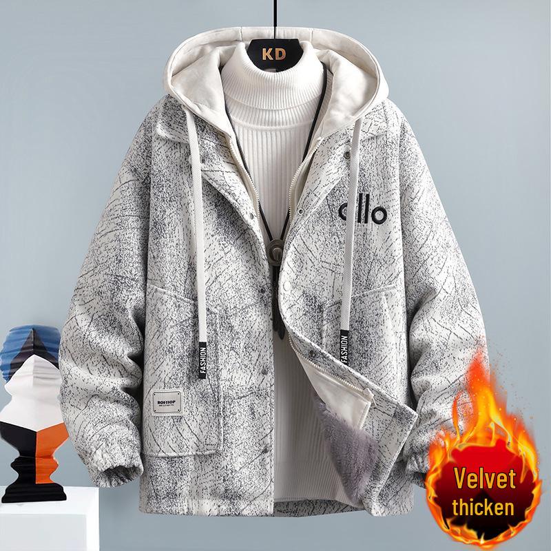 Модный двубортный мужской пальто из искусственной шерсти с бархатной подкладкой