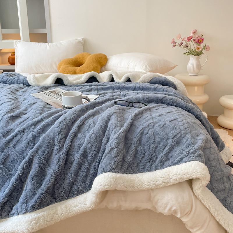 Толстое Теплое Одеяло из Тафты и Овечьей Шерсти, Однотонное, Простой Жаккардовый Дизайн, Многофункциональное Одеяло для Сна
