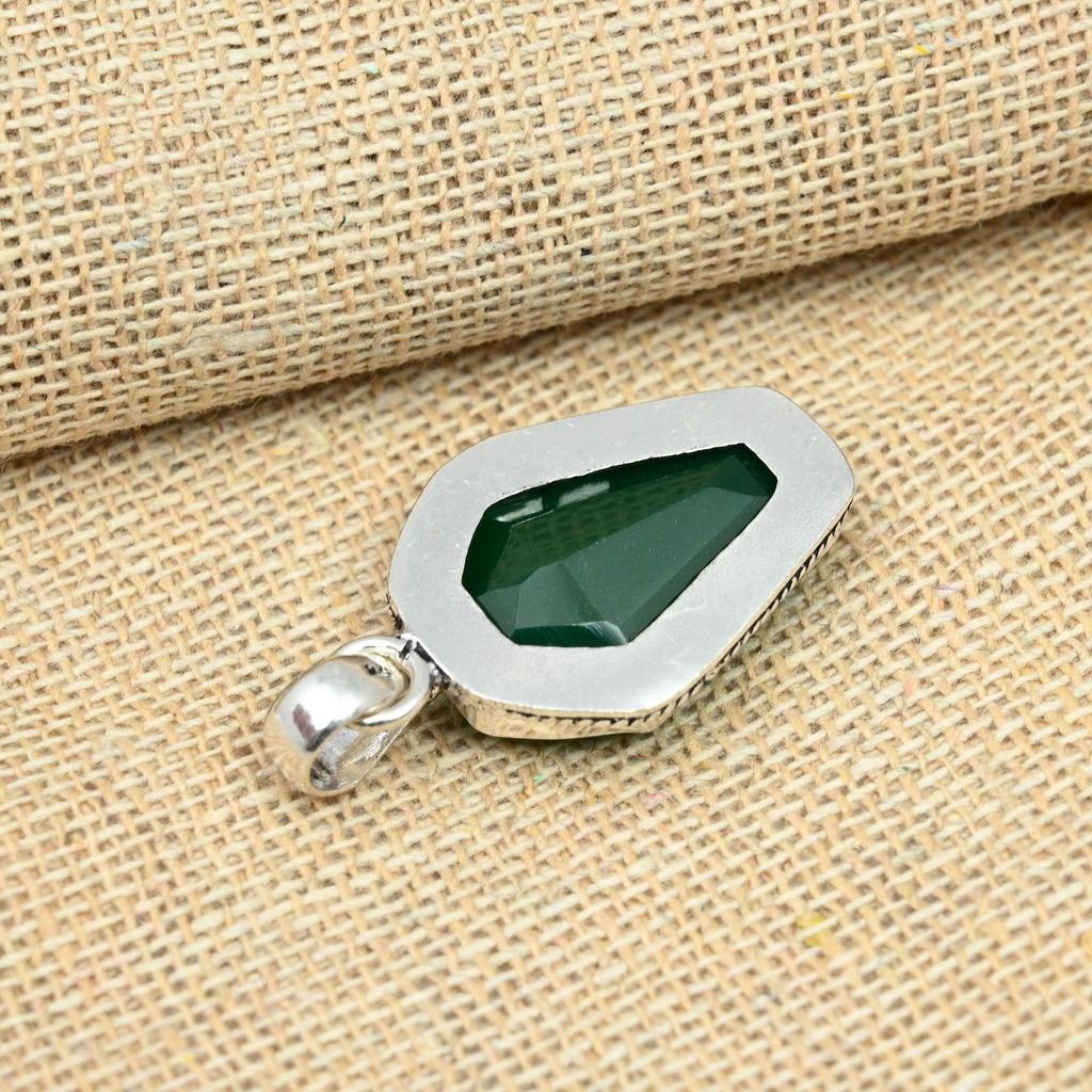 Green Onyx Gemstone Solid 925 Sterling Silver Handmade Jewelry Coffin Pendant