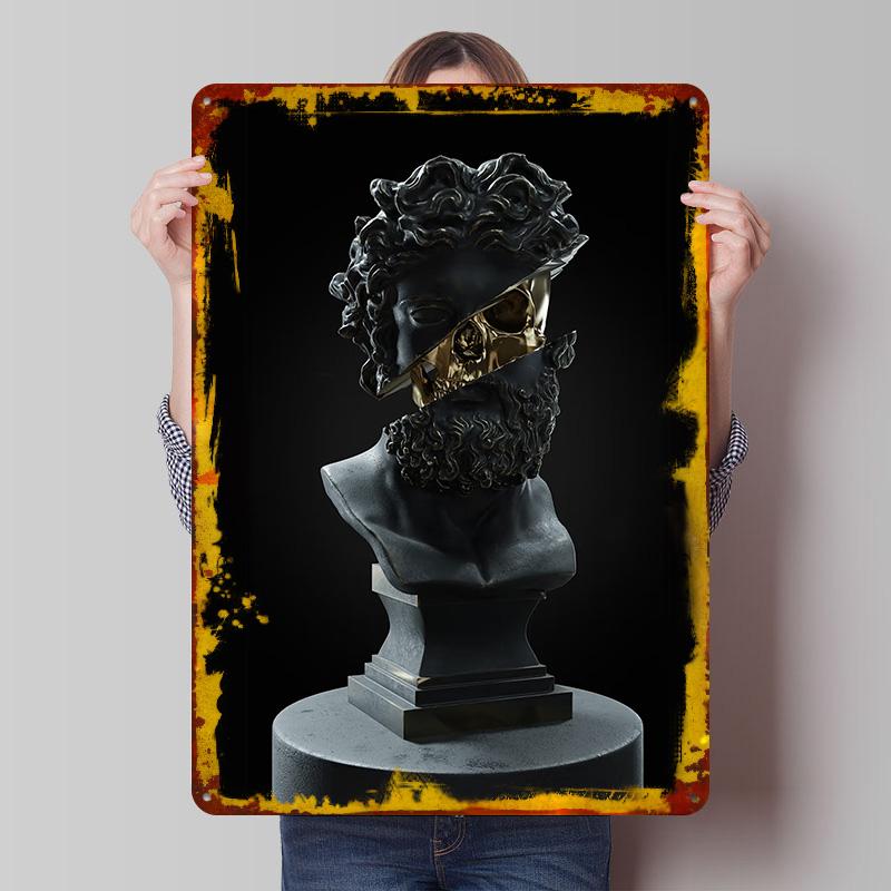Gold Skull Bust Tin Plaque Poster Customized Wall Art Retro Vintage Metal Signs for Man Cave Bedroom Decoration Room Coffee Bar