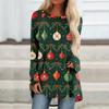 Women's Fashionable Loose Mid-length Round Neck Pullover Christmas Printed Raglan Sleeves Long-sleeved Casual Top