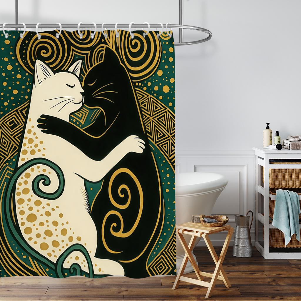 1 шт. Водонепроницаемая перфорированная шторка для душа с принтом древнегреческой кошки, перегородка для ванной, приватность, разные размеры, 12 крючков, простая установка