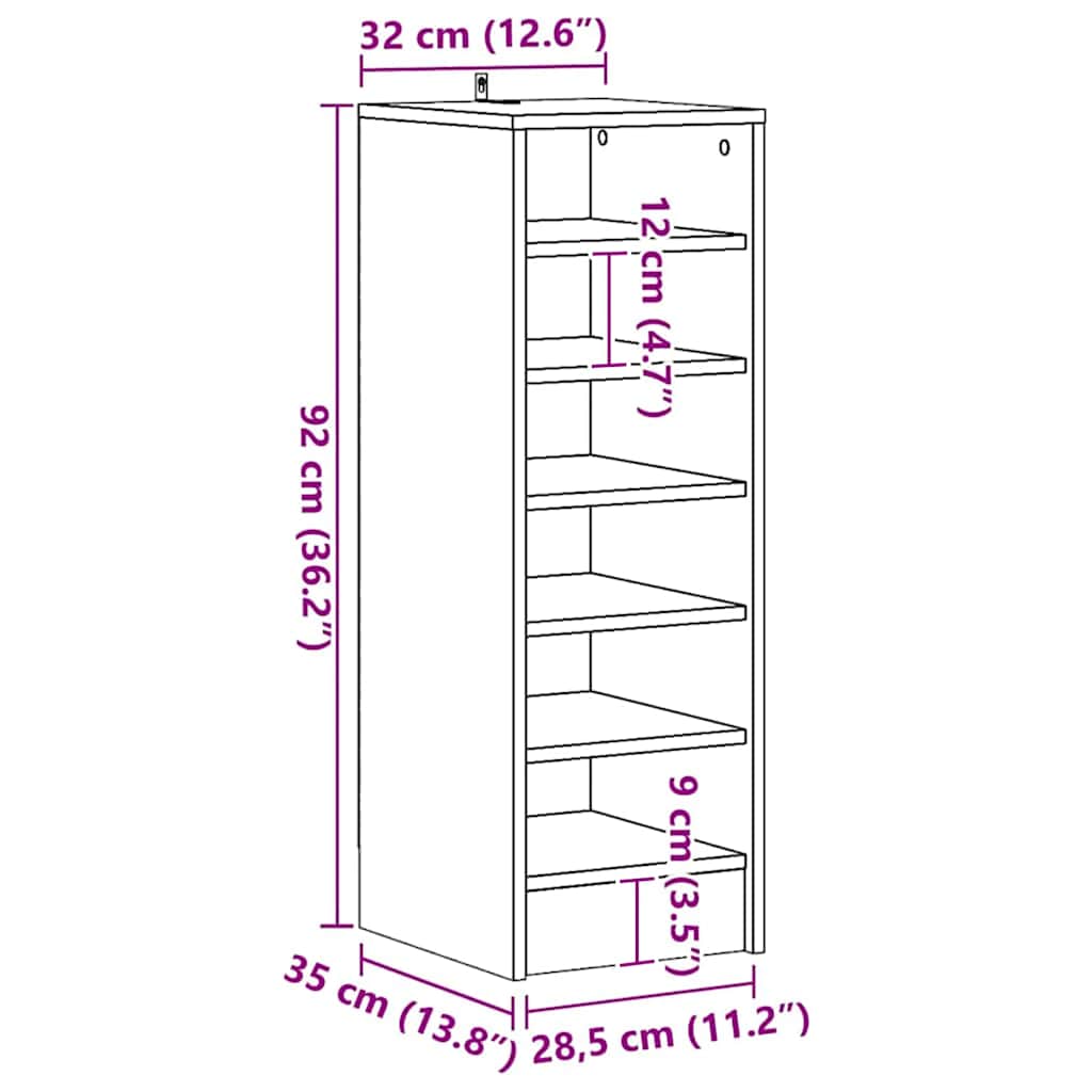 Shoe Cabinet White 31.5 x 35 x 90 cm Particleboard