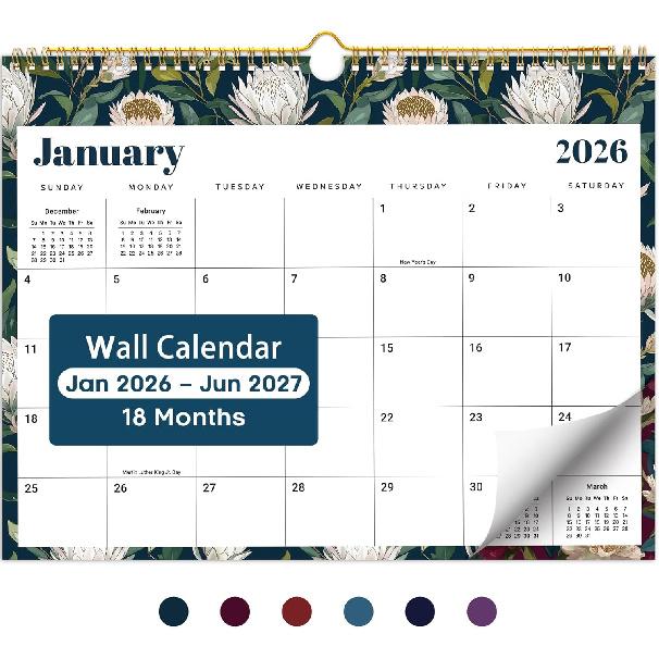 2026 Calendar, 18-Month Wall Calendar from Jan 2026 to Jun 2027, 11.5" x 14.7", Spiral Binding Hanging Monthly Calendar with Twin-Wire Binding,