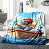 Cartoon Fisherman Boat Ocean Fish Print Flannel Throw Blanket Soft Plush Blanket for Sofa Couch Bedroom Home Decor