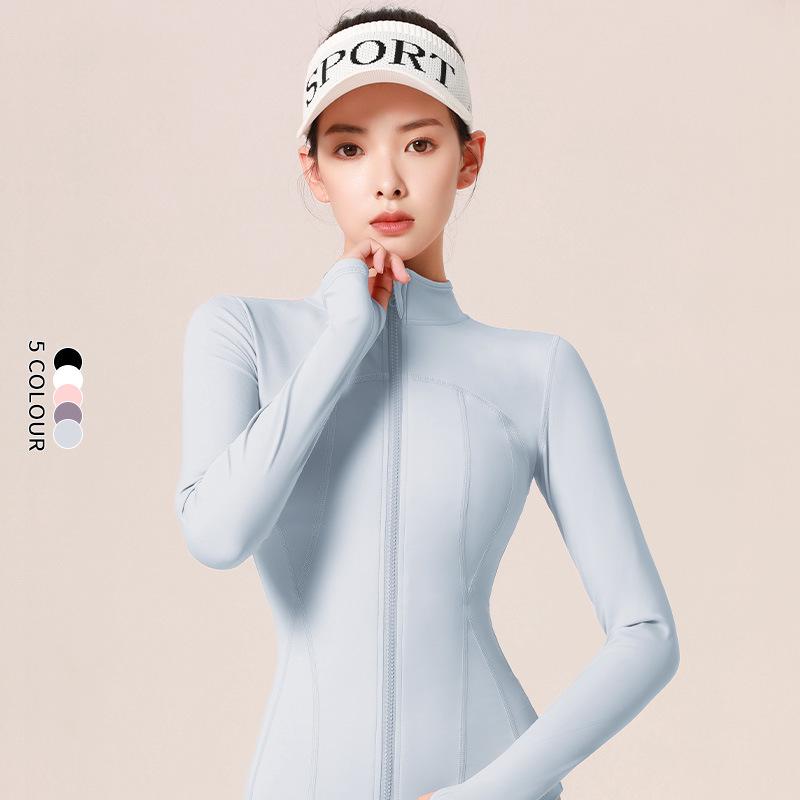 Куртка для йоги Juyitang Slim Fit Nude - нейлоновый воротник-стойка, спортивная одежда для бега и фитнеса