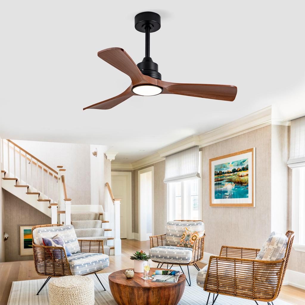 42-Inch Ceiling Fan with Light and Remote Control, Dimmable, Walnut Color, Quiet DC Motor, Indoor and Outdoor, for Patio, Bedroom, Office (no M