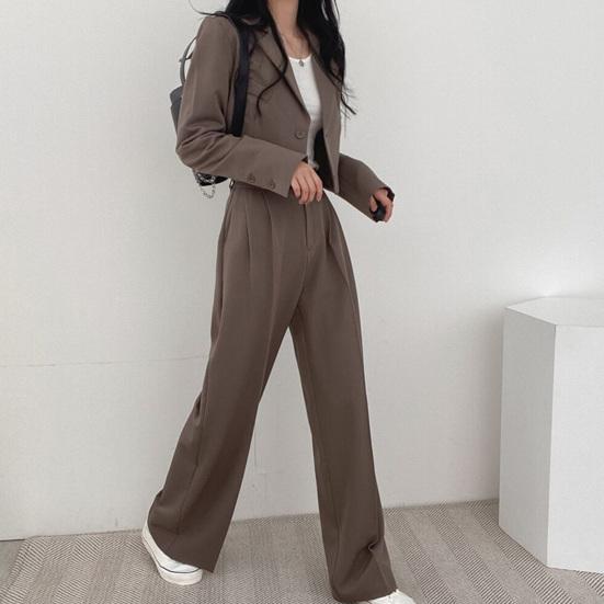Yousheng Повседневные деловые наряды для женщин Укороченные пиджаки Брюки широкого кроя Костюмный комплект Осень Комплект из 2 предметов для работы Офисный комплект