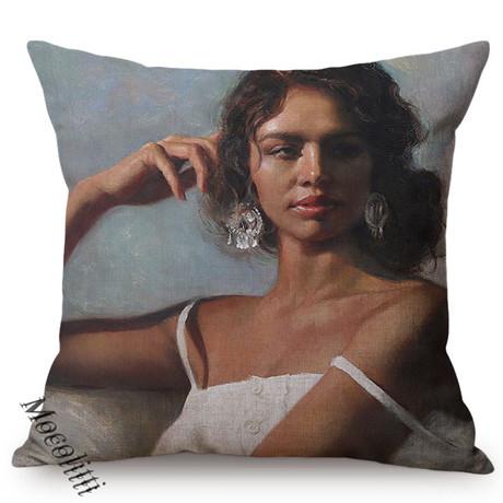 Beautiful Woman Self Portrait Art Sofa Throw Pillow Case Sexy Oil Painting Chair Decoration Square Cushion Cover Cojines