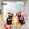 Decorative Festive Cat Stickers Christmas Window Cling, Cartoon Cats Sticker with Santa Hat, Removable Cute Holiday Glass Clings PVC Static Decal for