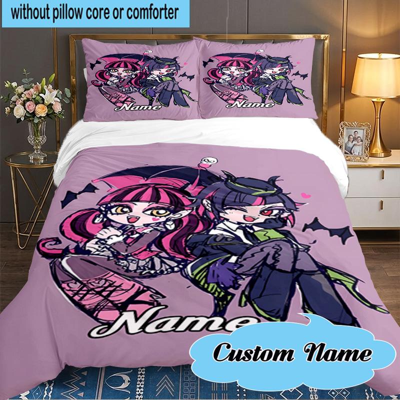 Custom Name 3PCS Monster-High Bedding Set Including 1pc Duvet Cover And 2pcs Pillowcases for Bedroom, Dormitory Gift Home Decor