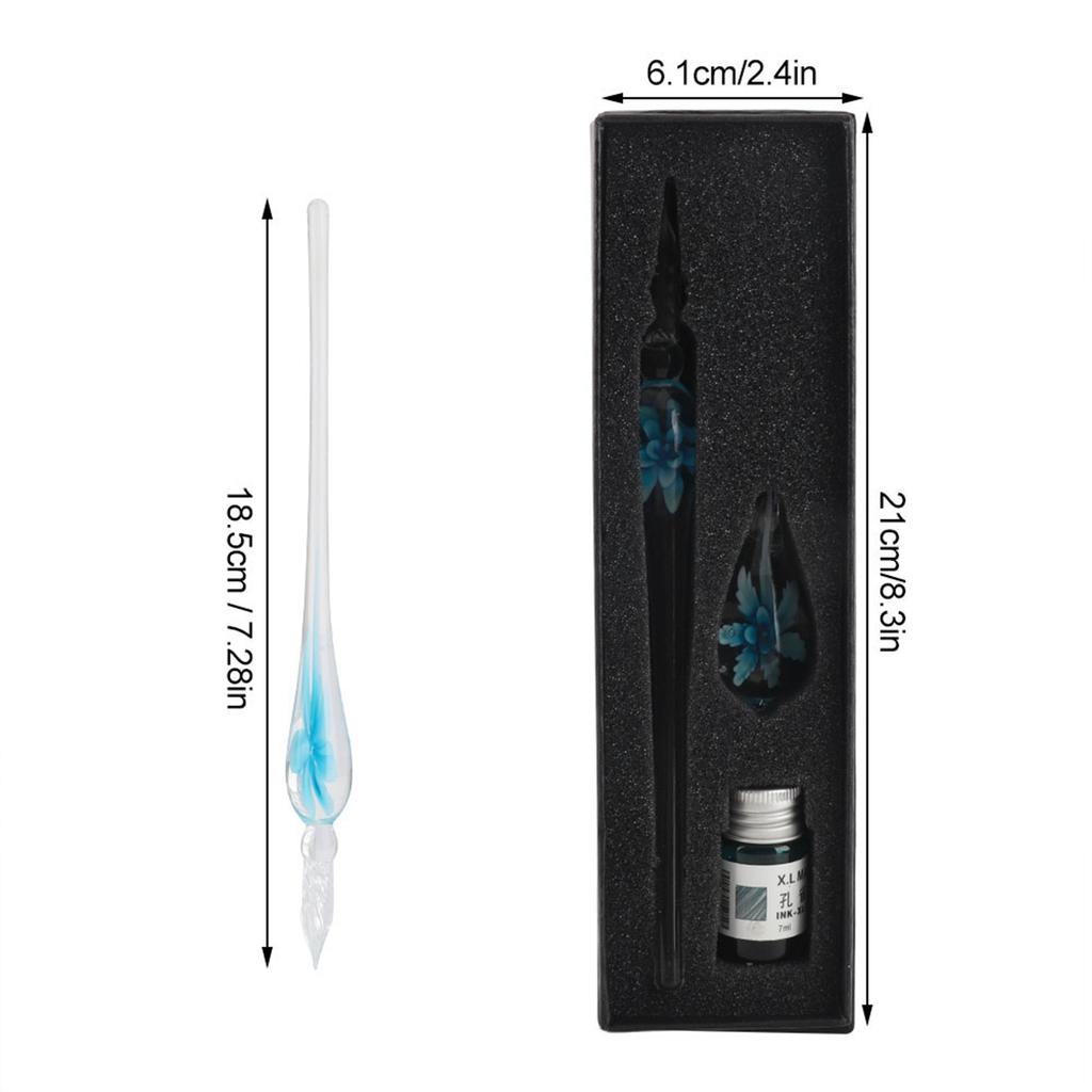 Retro Elegant Flower Glass Dip Pen Signature Ink Fountain Pen with Ink Penholder Pink