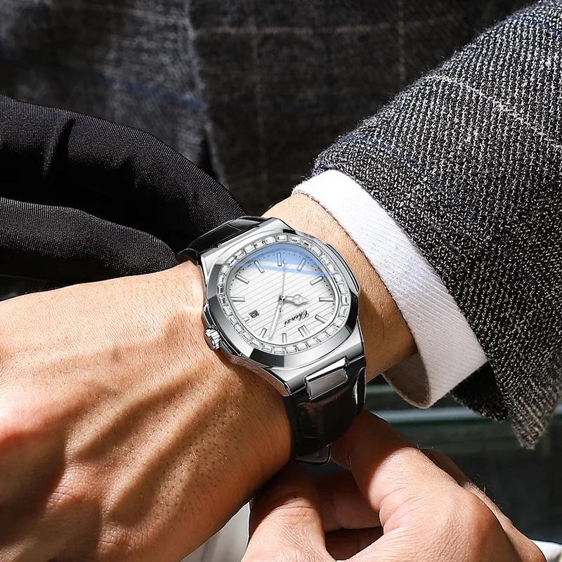 Chenxi Мужские часы Роскошные Водонепроницаемые Светящиеся Кожаные Часы Спорт Кварцевые Часы Прозрачная Задняя Крышка Дата Бизнес Наручные Часы