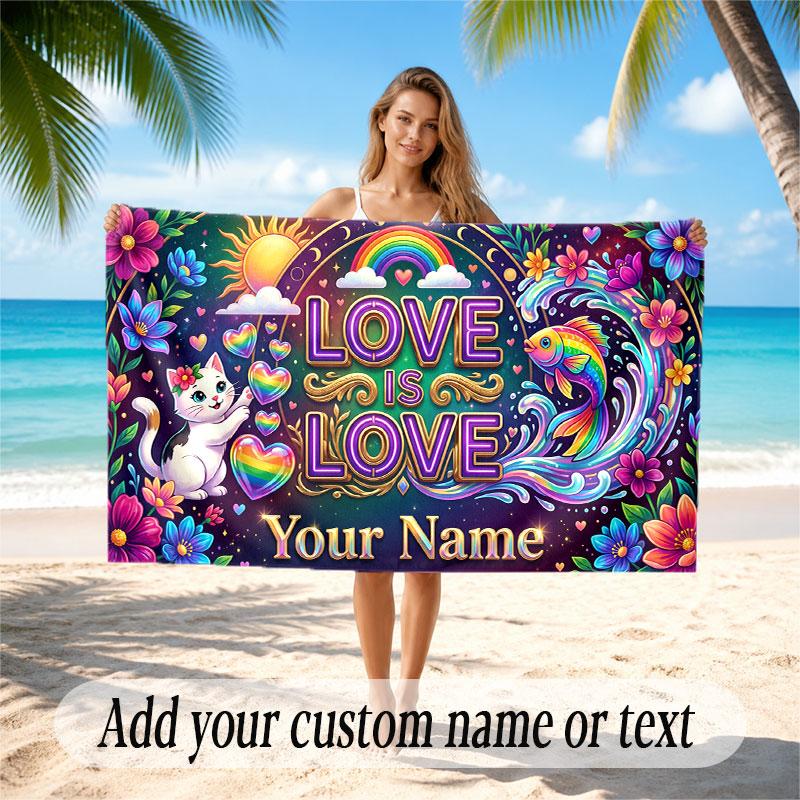 Neon Colorful Theme Soft Beach Towel Personalized Custom Name Text Towel Portable for Beach Pool Travel