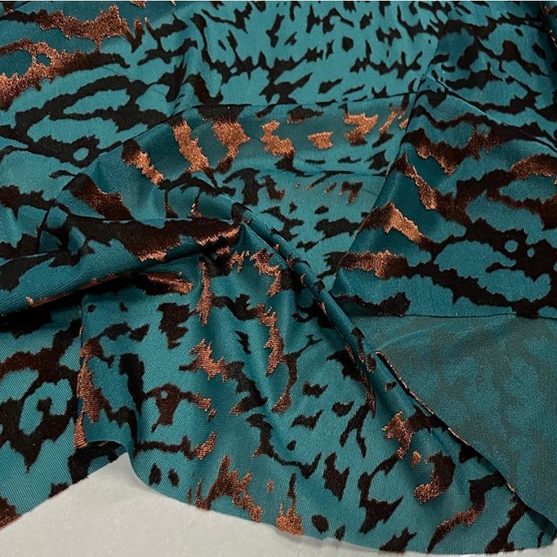 Зеленая бархатная ткань с леопардовым принтом, африканское кружево, стрейчевая парча, ткань спандекс для платьев, одежда для DIY, 1 м * 1,5 м