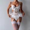 Длинные носки из белого кружева с ажурной строчкой, симпатичная юбка с подтяжками, топ, комплект из трех предметов 52