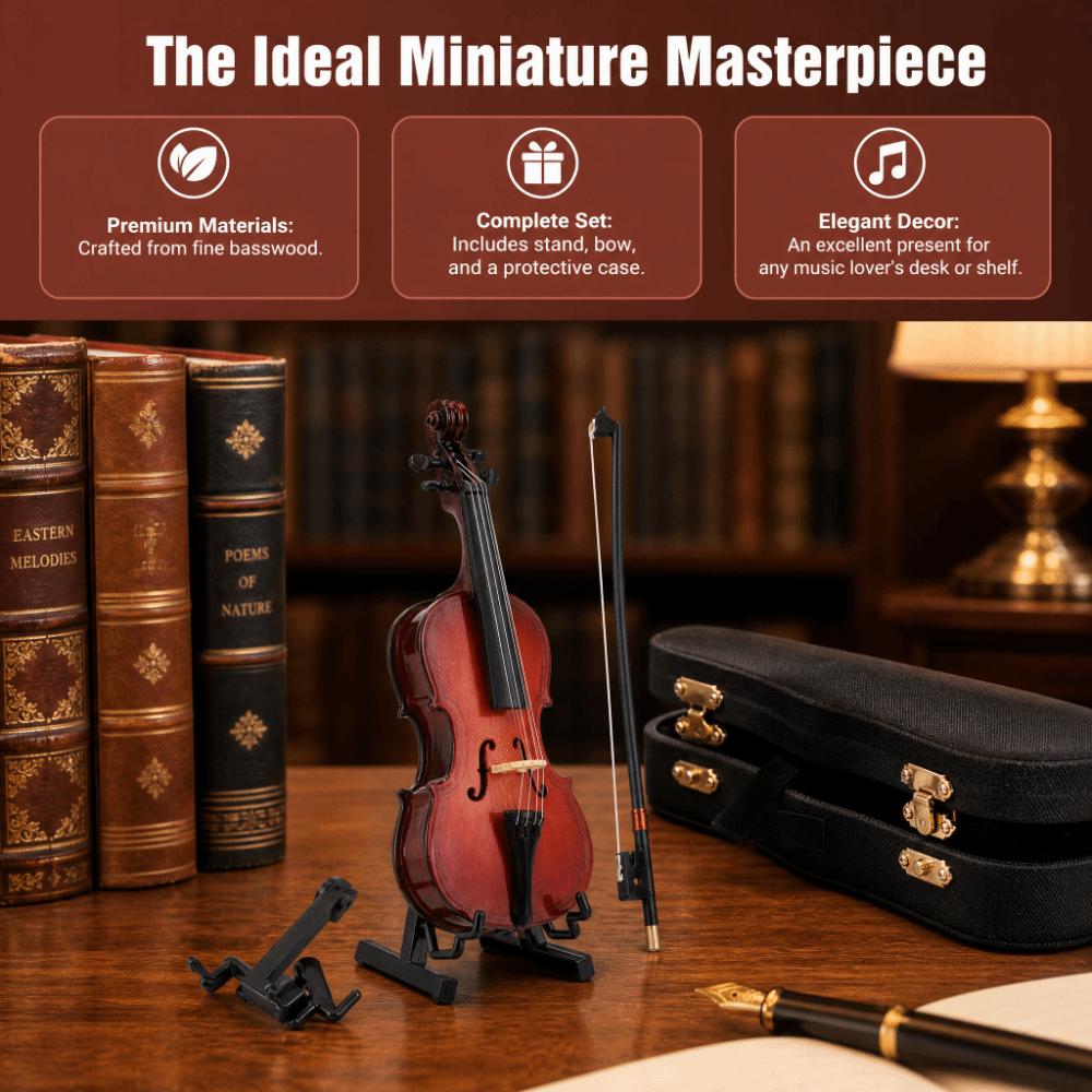 4pcs Wooden Wooden Miniature Cello With Stand Mini Musical Instrument Office Decor