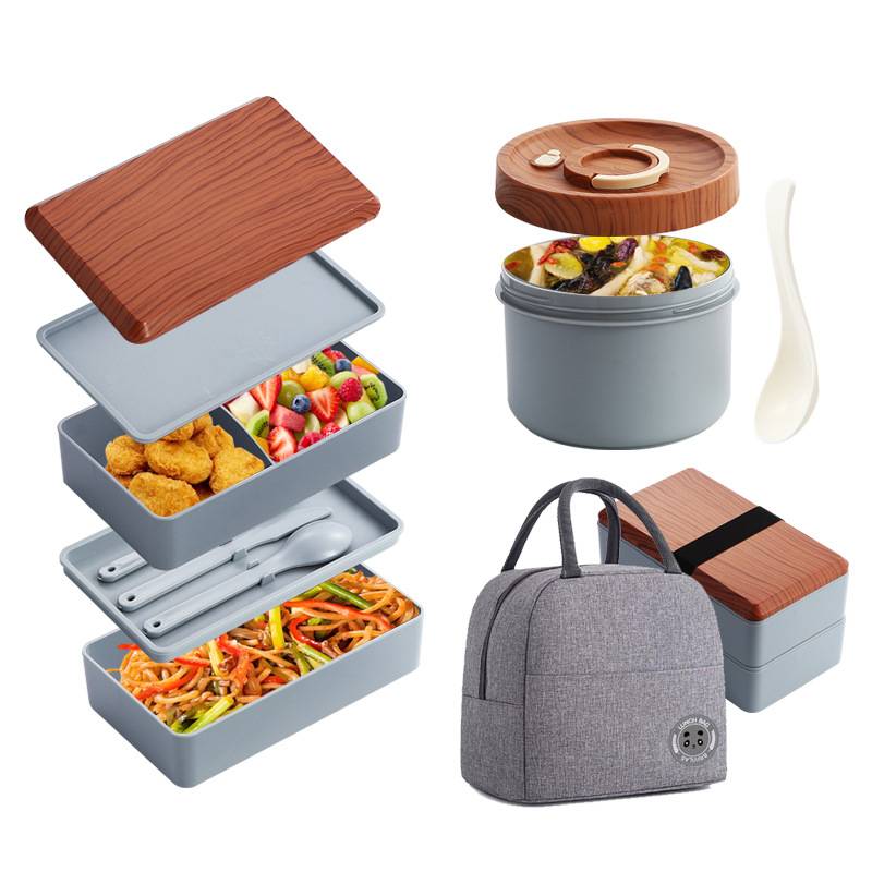 1200ML Stackable Bento Box 2-Tier Food Storage Container Set with Cutlery for Kids Crisper Microwave and Dishwasher Safe