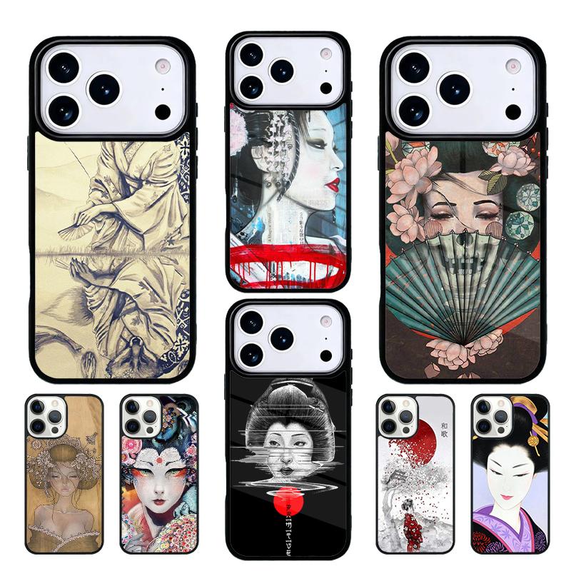 Japanese Geisha Phone Case For iPhone 17 AIR 16 Pro Max 15 14 Pro 11 12 13 Shockproof Silicone Cover