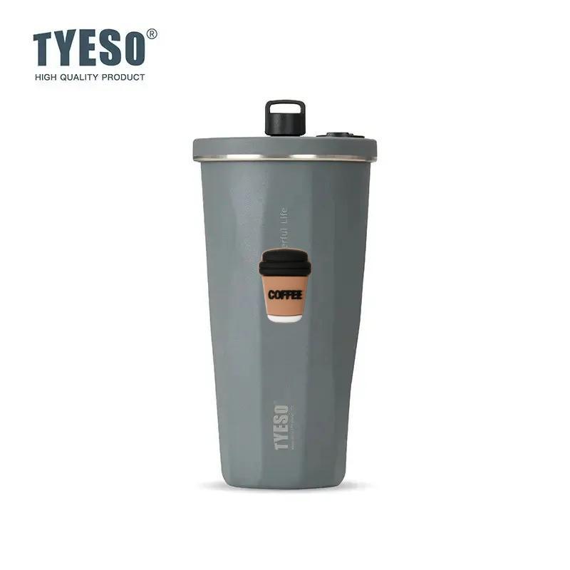 Tyeso 600ML Stainless Steel Coffee Cup With Straw Gradient Color Insulated Water Bottle Car Thermos Mug Cold Drink Vacuum Cup with Coffee Sticker