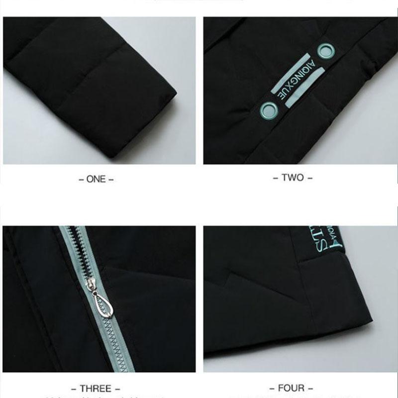 Пуховик зимняя корейская мода с большим меховым воротником средней длины с капюшоном толстая теплая куртка большого размера подходит для женщин