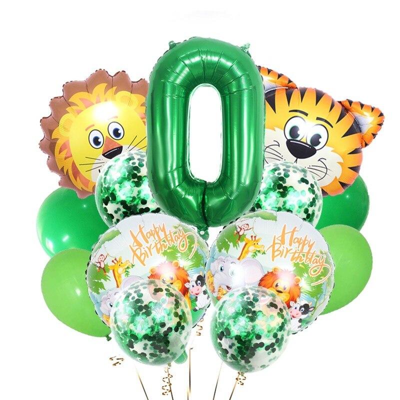 13pcs Animal Tiger Lion Foil Balloons Jungle Safari Party Set Kids 0 1 2 3 4 5 6 7 8 9 Years Birthday Party Decoration Supplies