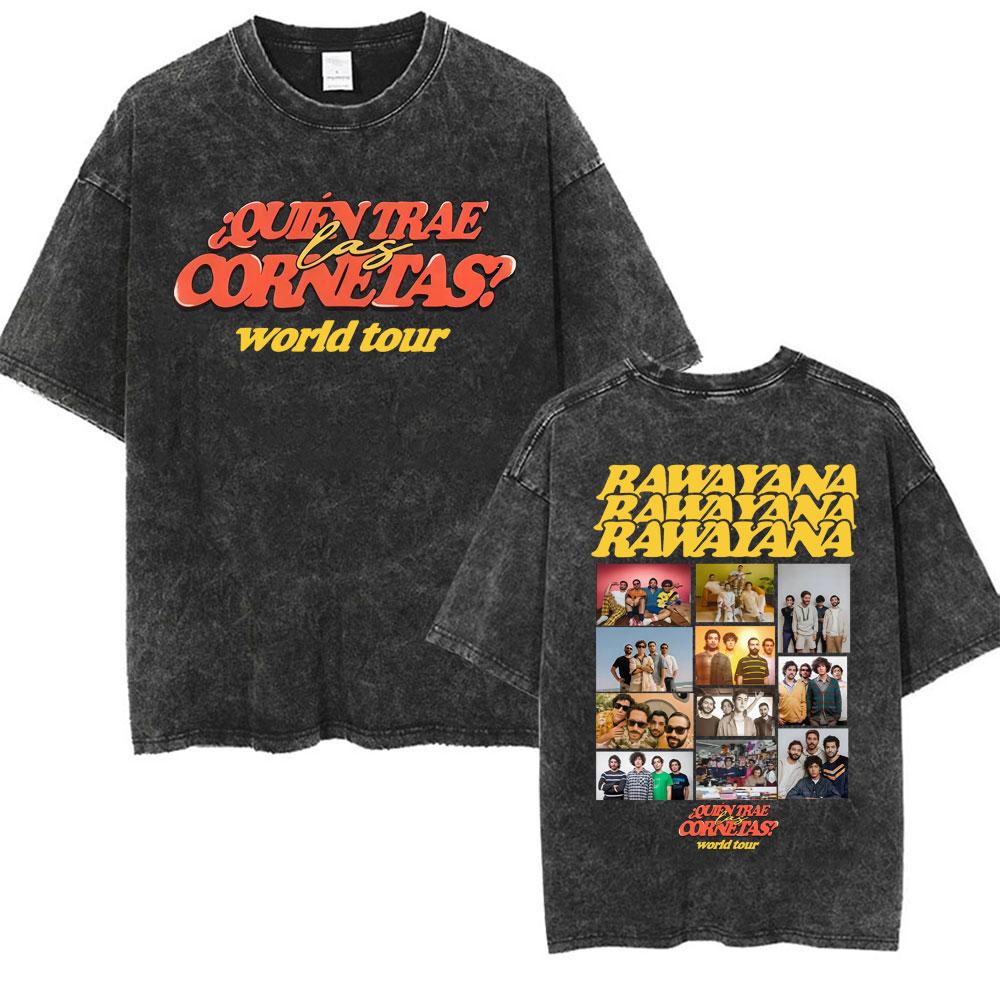 Band Rawayana Donde Es El After Album Vintage Washed T Shirt Mens Fashion Punk Hip Hop Tshirts Casual Cotton Oversized Tshirt
