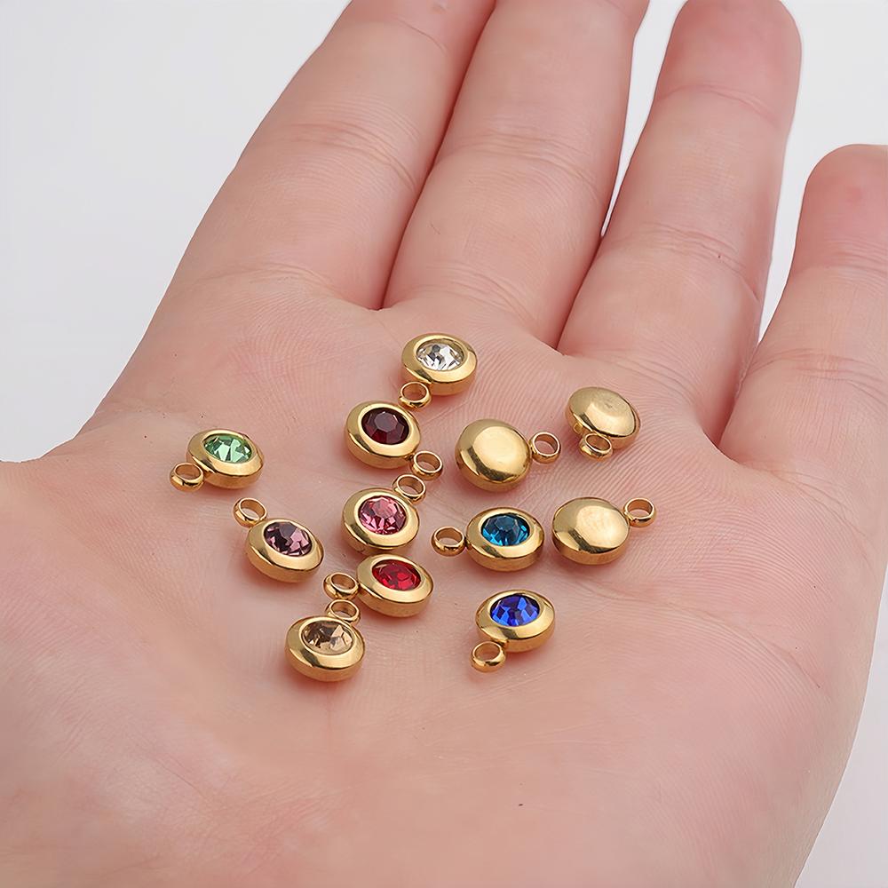 5pcs 6mm Stainless Steel Rhinestone Beads Gold Color Crystal Charms Pendants for Necklace Bracelet Jewelry Making Charm DIY
