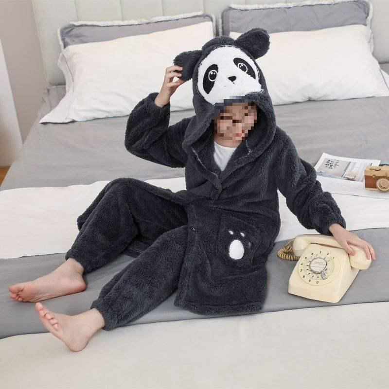 Детский комплект из кораллового флиса для пижамы и халата - Милый дизайн для мальчиков и девочек, Плюс вельвет для осени и зимы